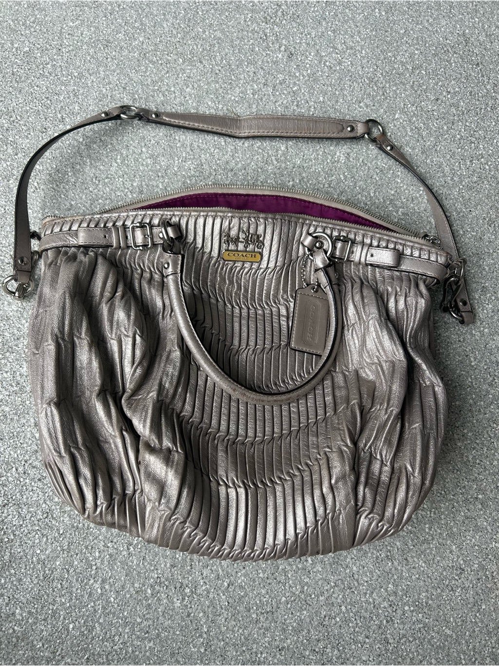 Coach Madison Metallic Silver Gathered Leather Hobo Bag And Wallet & Dust Bag